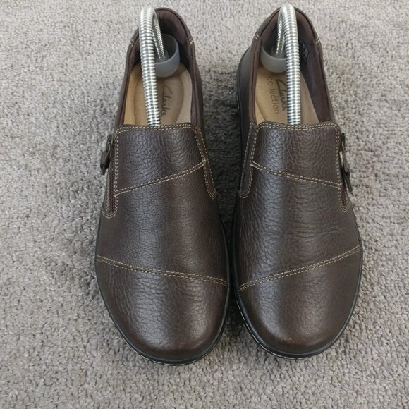 Clarks Cora Harbor Loafer Shoes Womens Size 9 Comfort Shoes Zip Brown Leather - Picture 5 of 11